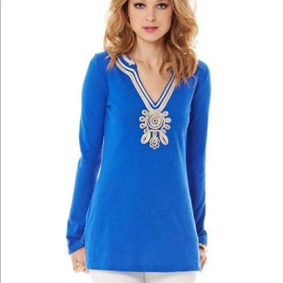 Lilly Pulitzer Royal Blue with Gold Accent Emerson TunicTop - Picture 10 of 16
